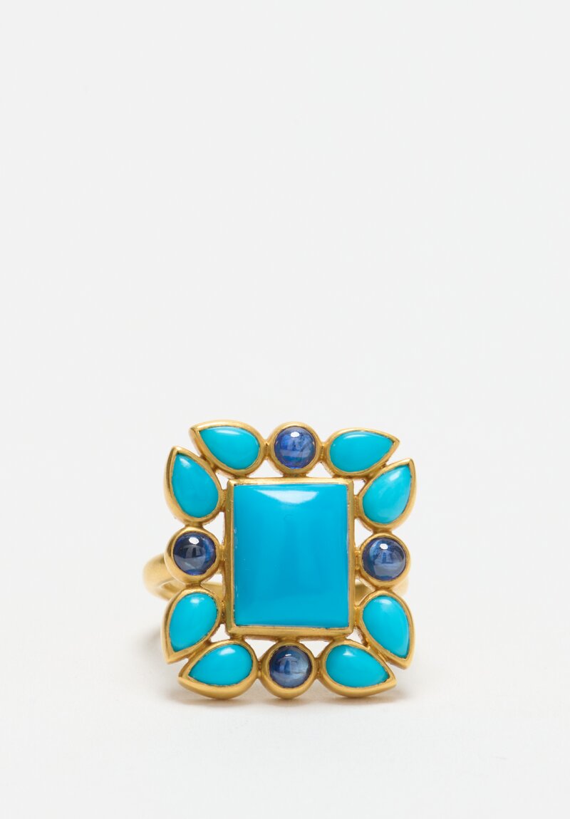Scrives 22K Turquoise & Sapphire Ring 9.41 gr	
