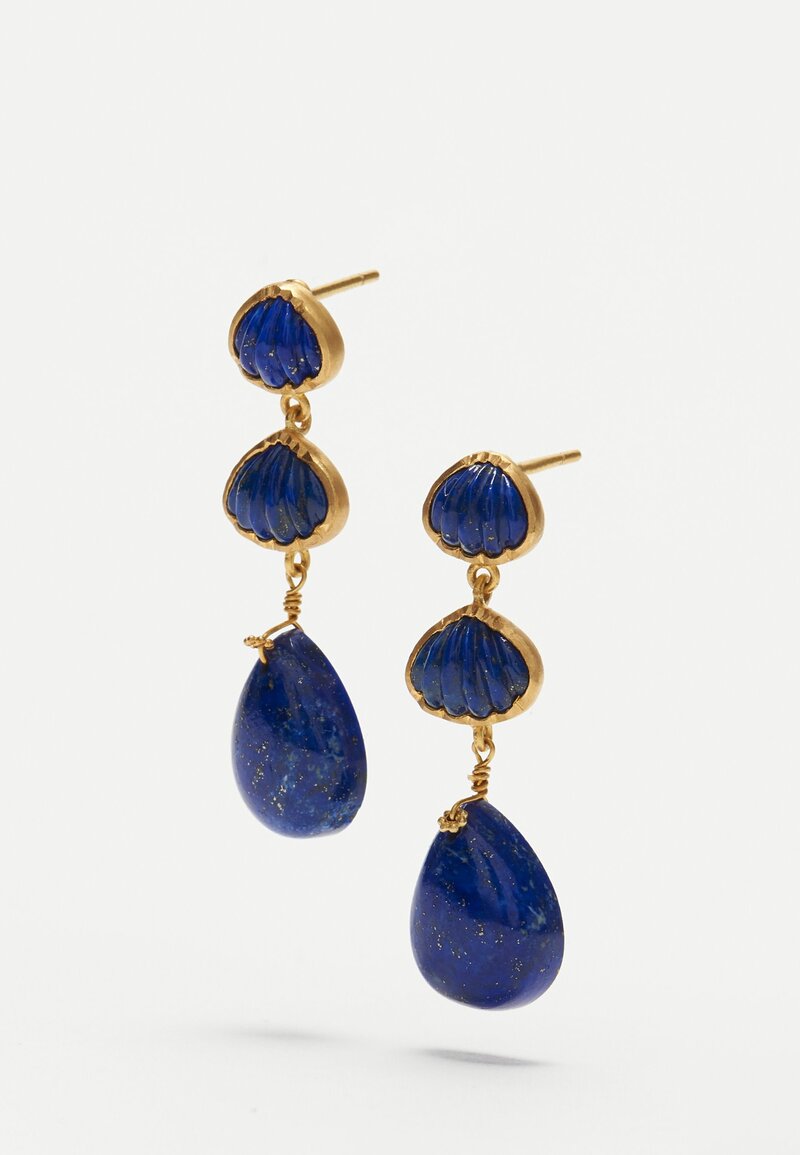 Scrives 22K, Triple Drop Lapis Lazuli Earrings	