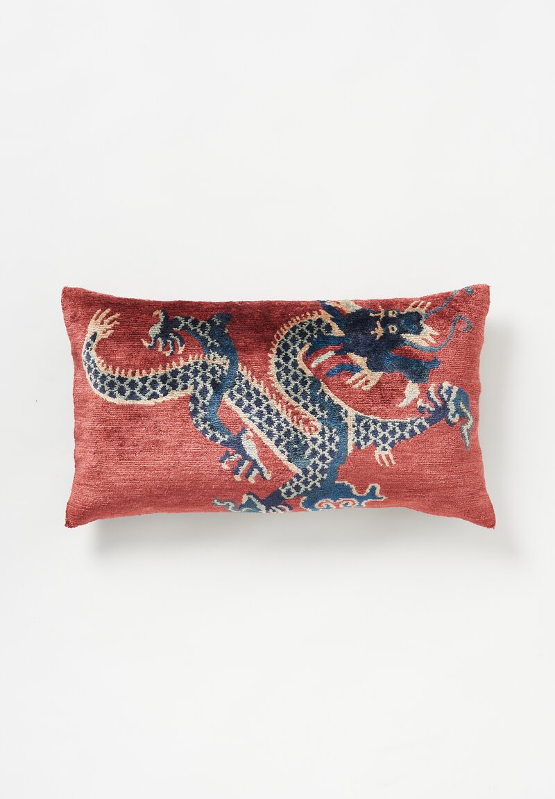 Tibet Home Bamboo Silk/ Cotton Hand Knotted & Woven Lumbar Pillow Red Dragon R2	