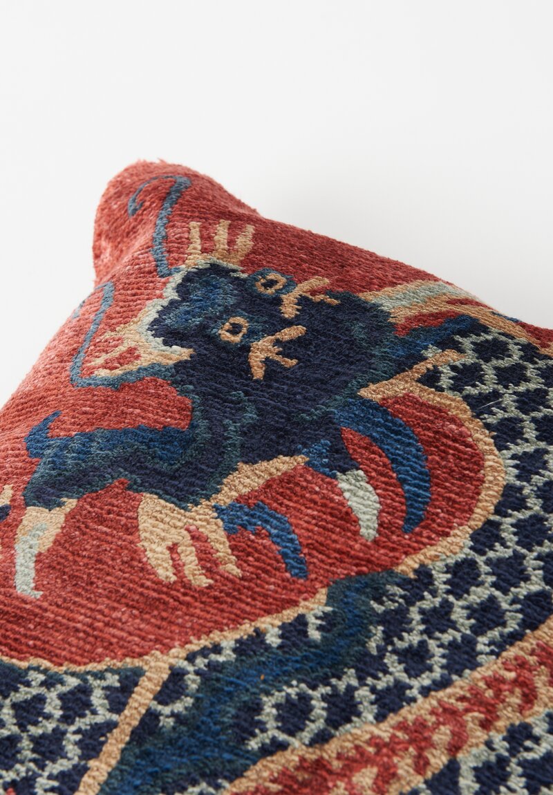 Tibet Home Bamboo Silk/ Cotton Hand Knotted & Woven Square Pillow Red Dragon L2	