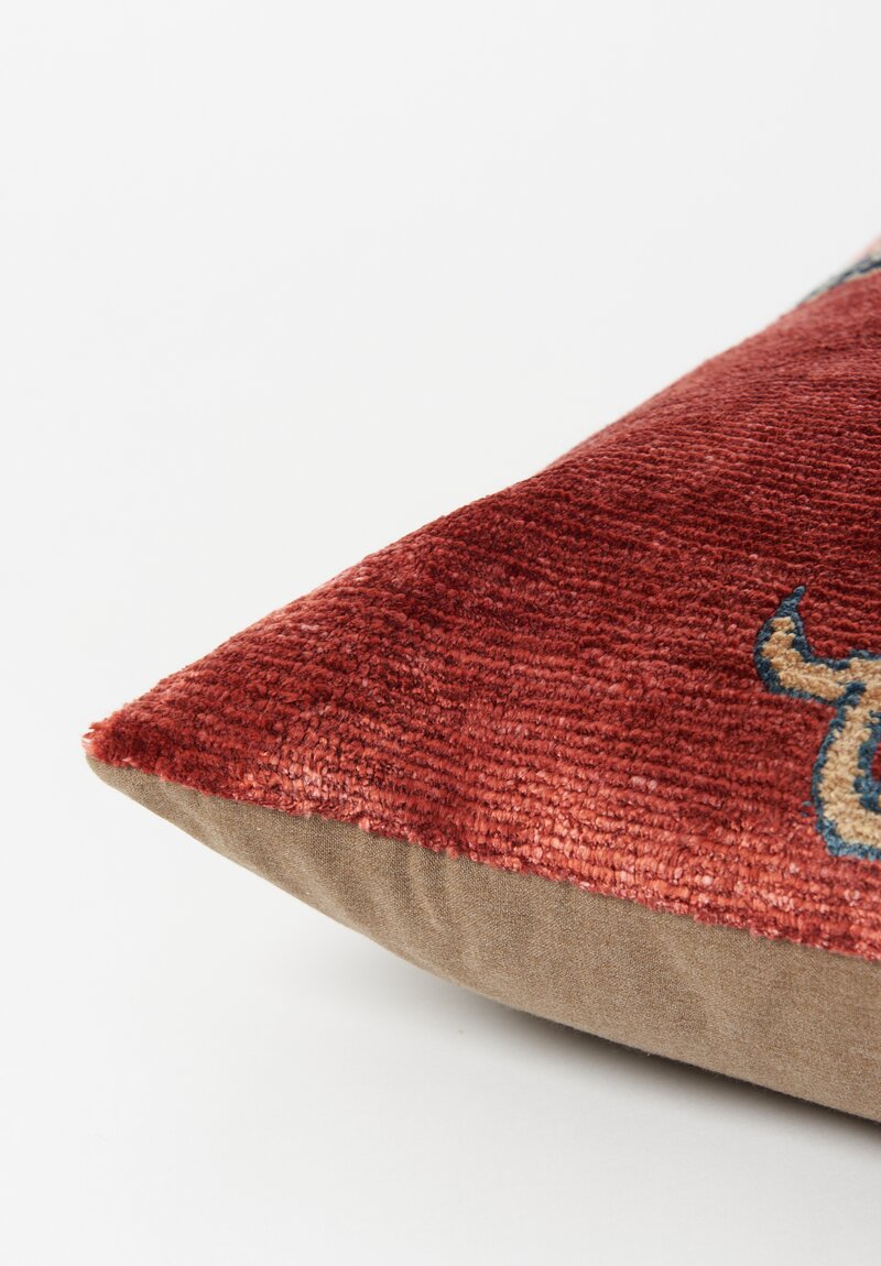 Tibet Home Bamboo Silk/ Cotton Hand Knotted & Woven Lumbar Pillow Red Dragon L2	