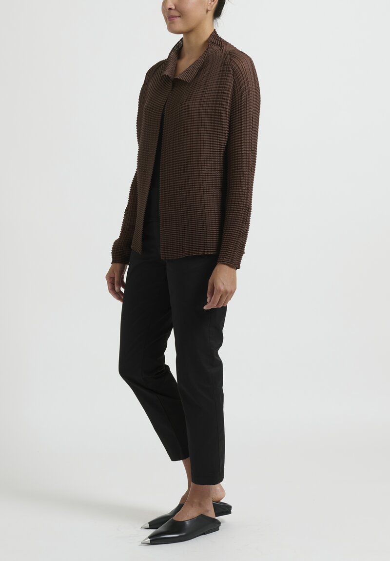 Issey Miyake Wooly Pleats Top in Dark Brown	