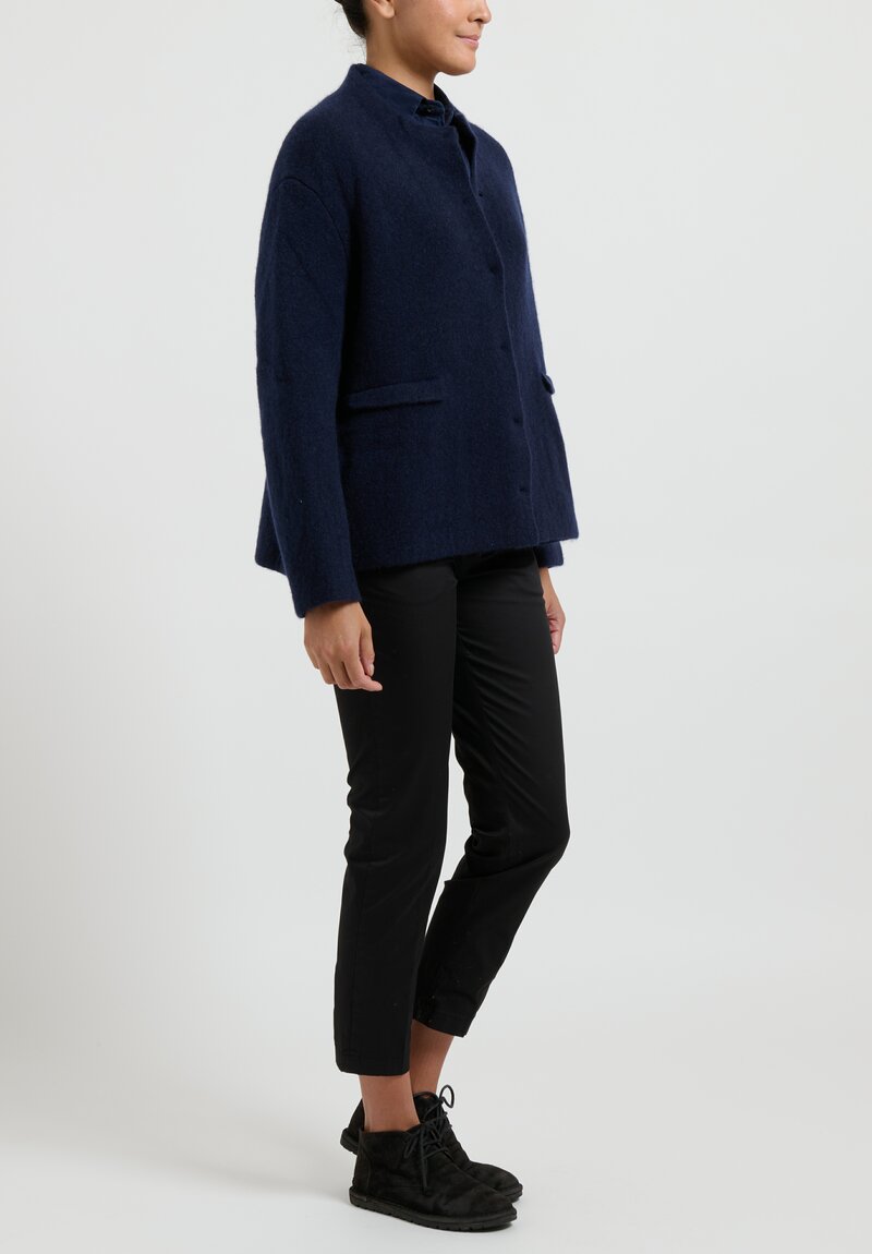 Boboutic Cashmere Silk Button Up Jacket	in Navy Blue
