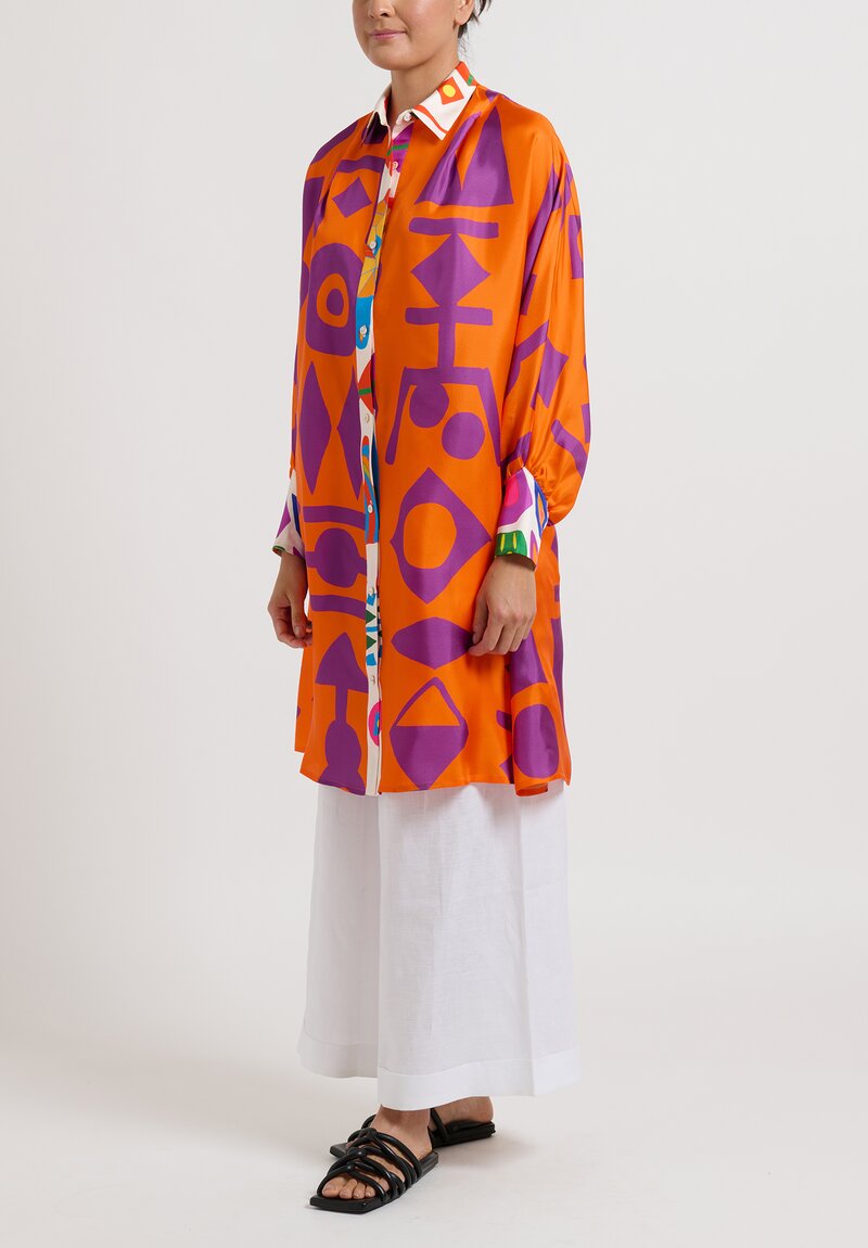 Rianna + Nina Monica Silk Geometria Blouse Dress in Mikado Orange	