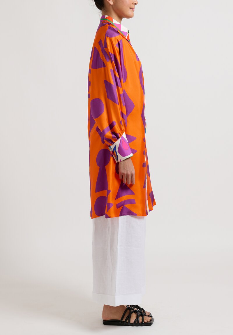Rianna + Nina Monica Silk Geometria Blouse Dress in Mikado Orange	