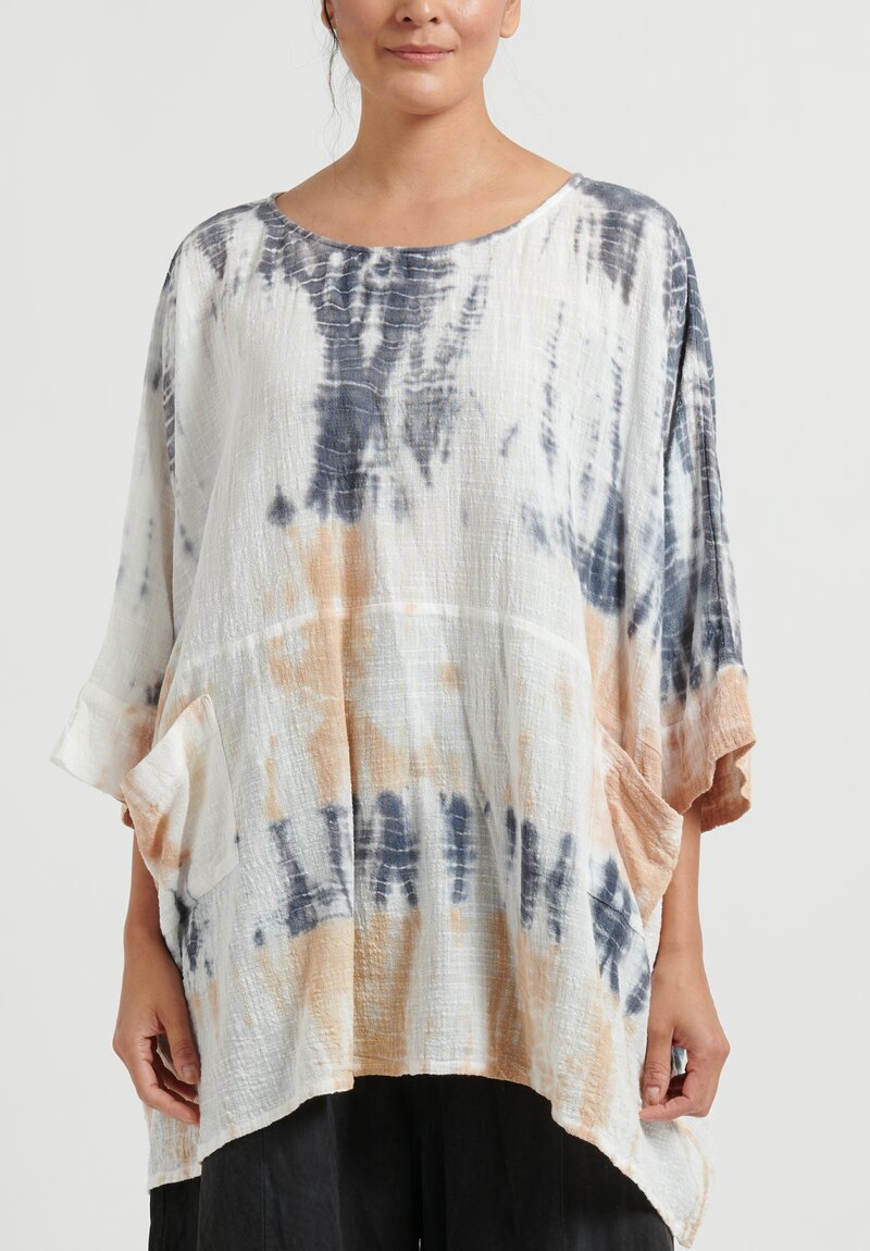 Gilda Midani Pattern Dyed Bucket Tunic in Rose, Ash Blue and White	