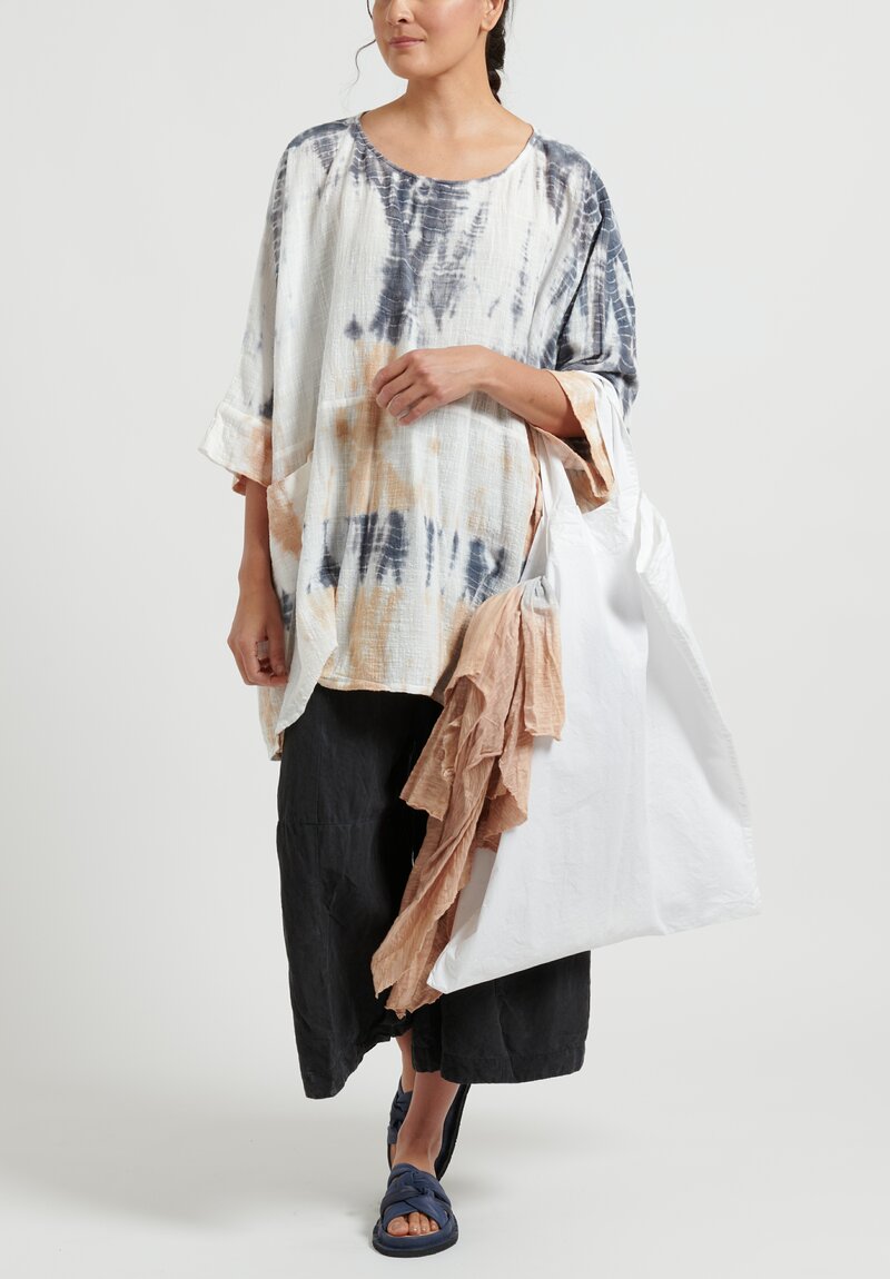 Gilda Midani Pattern Dyed Bucket Tunic in Rose, Ash Blue and White	