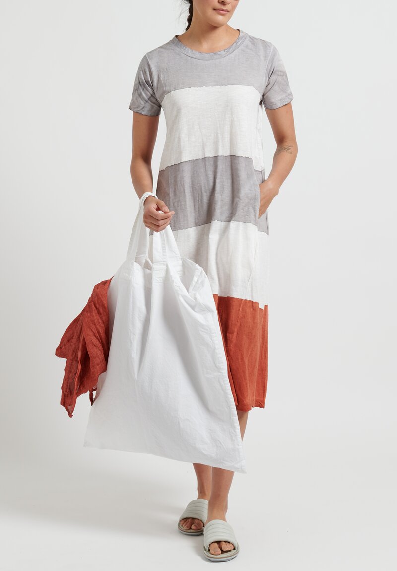 Gilda Midani Striped Short Sleeve Maria Dress in Silver, Tangerine & White	