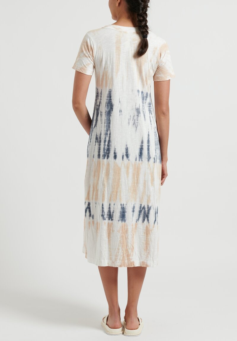 Gilda Midani Pattern Dyed Short Sleeve Maria Dress in Rose, Ash Blue and White	