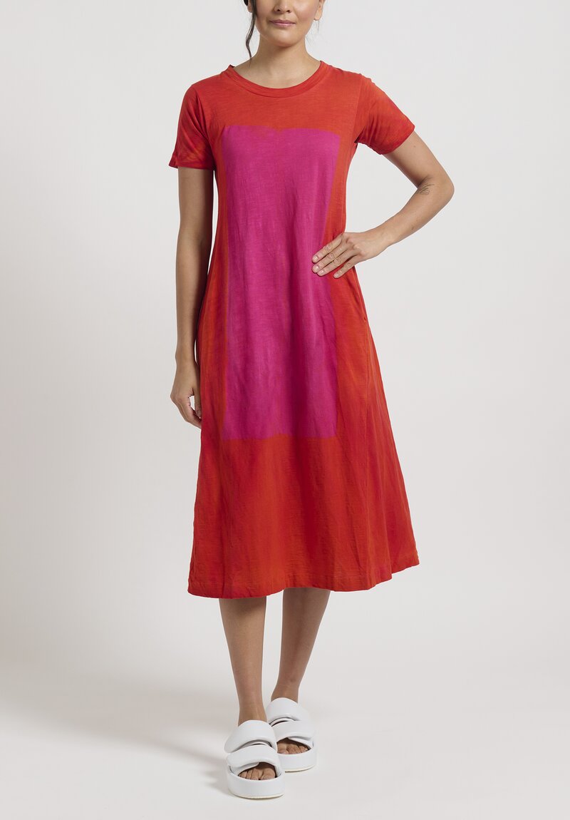 Gilda Midani Pattern Dyed Short Sleeve Maria Dress in Pink Square & Tangerine	