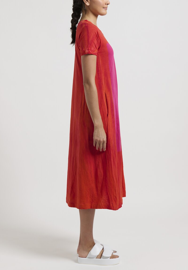 Gilda Midani Pattern Dyed Short Sleeve Maria Dress in Pink Square & Tangerine	