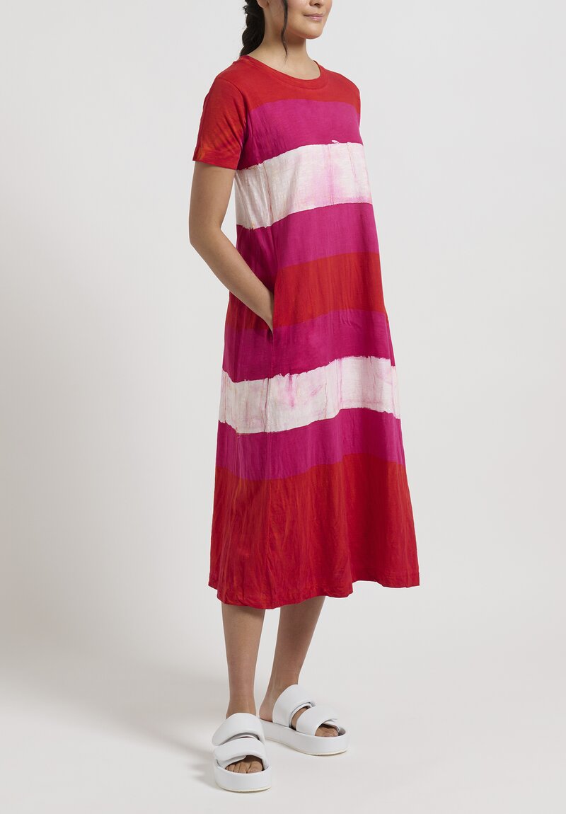 Gilda Midani Striped Short Sleeve Maria Dress in Pink, Tangerine & White	