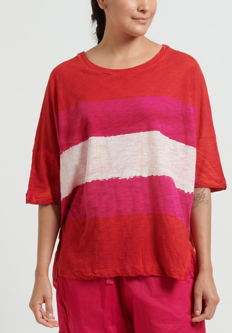 Gilda Midani Striped Short Sleeve Super Tee in Pink, Tangerine & White	