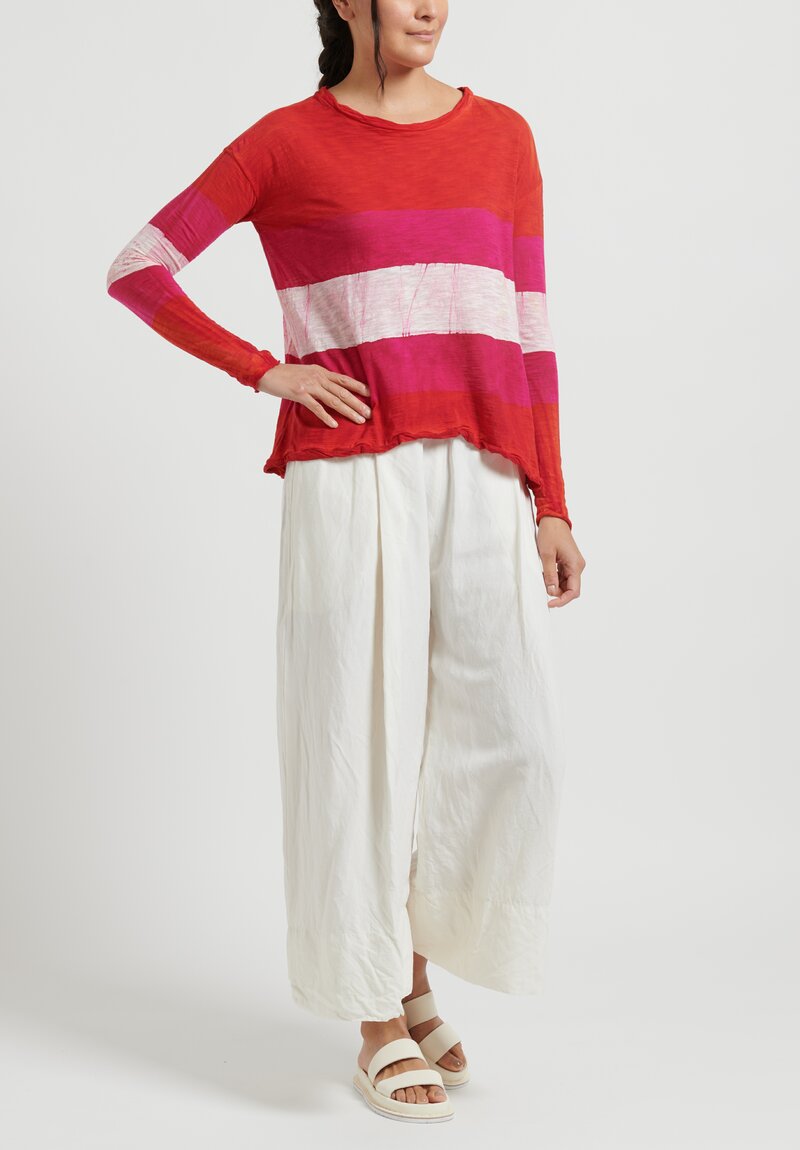 Gilda Midani Striped Long Sleeve Trapeze Tee in Pink, Tangerine & White	