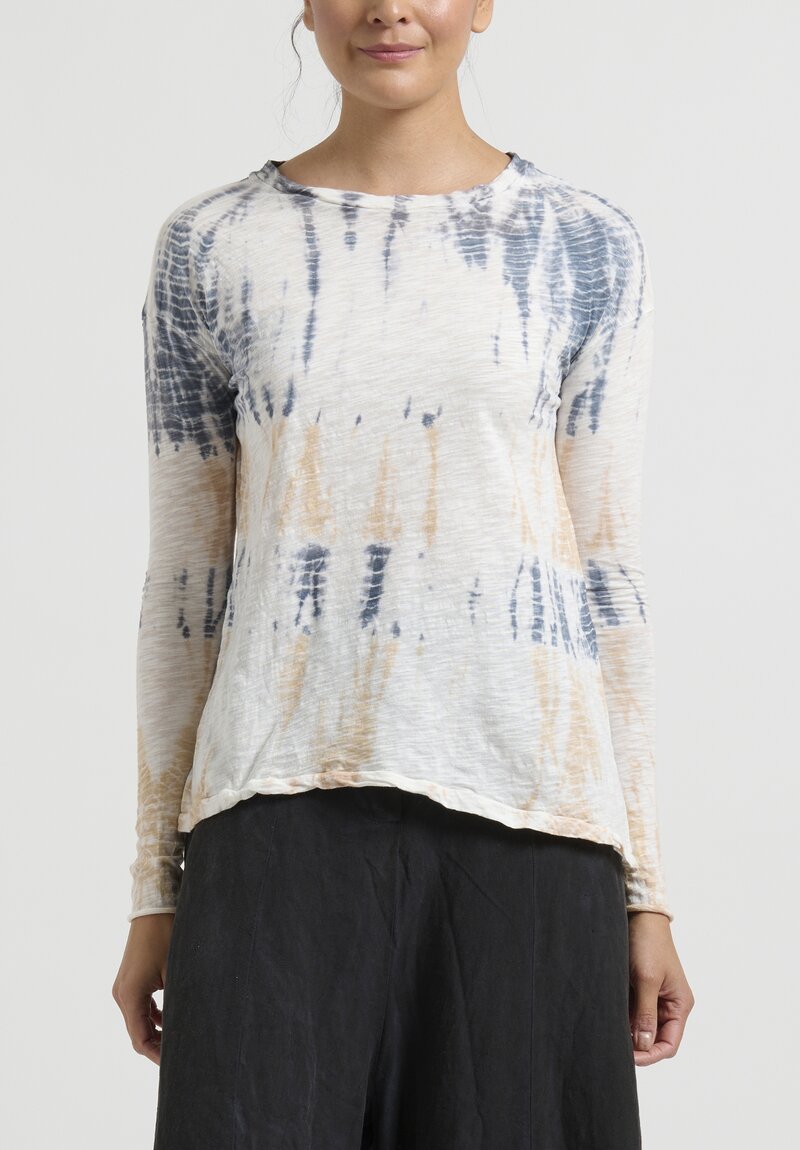 Gilda Midani Pattern Dyed Long Sleeve Trapeze Tee in Rose and Ash Blue	