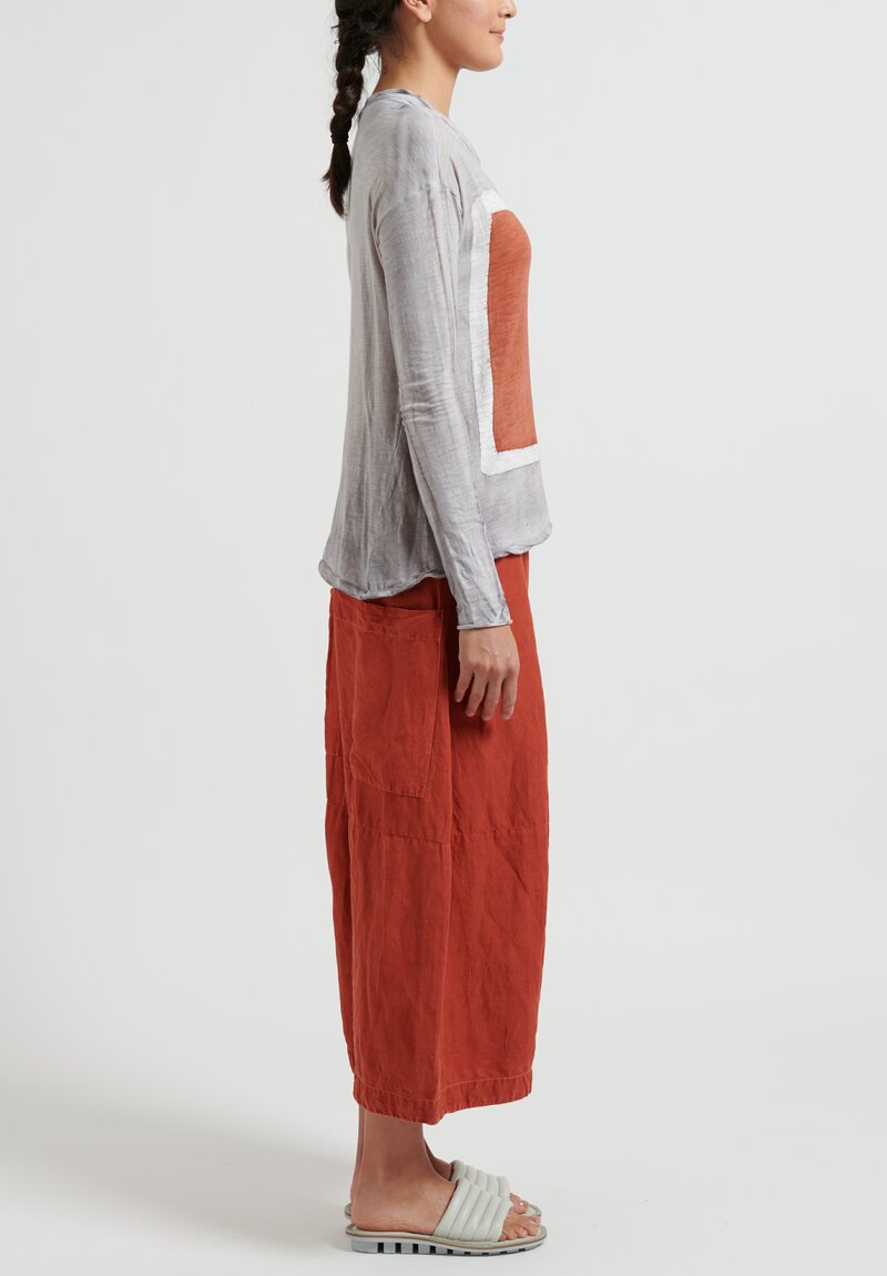 Gilda Midani Long Sleeve Straight Trapeze Tee in Silver, White and Tangerine Square	