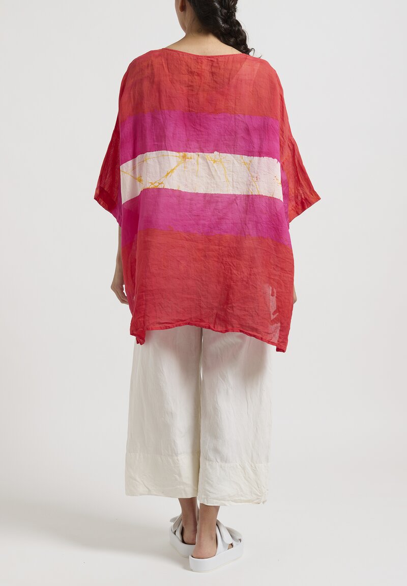 Gilda Midani Striped Linen Button-Down Super Shirt in Pink, Tangerine & White	