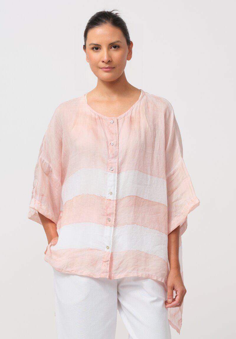 Gilda Midani Pattern-Dyed Linen Super Shirt in Stripes, Dusty Pink & White	