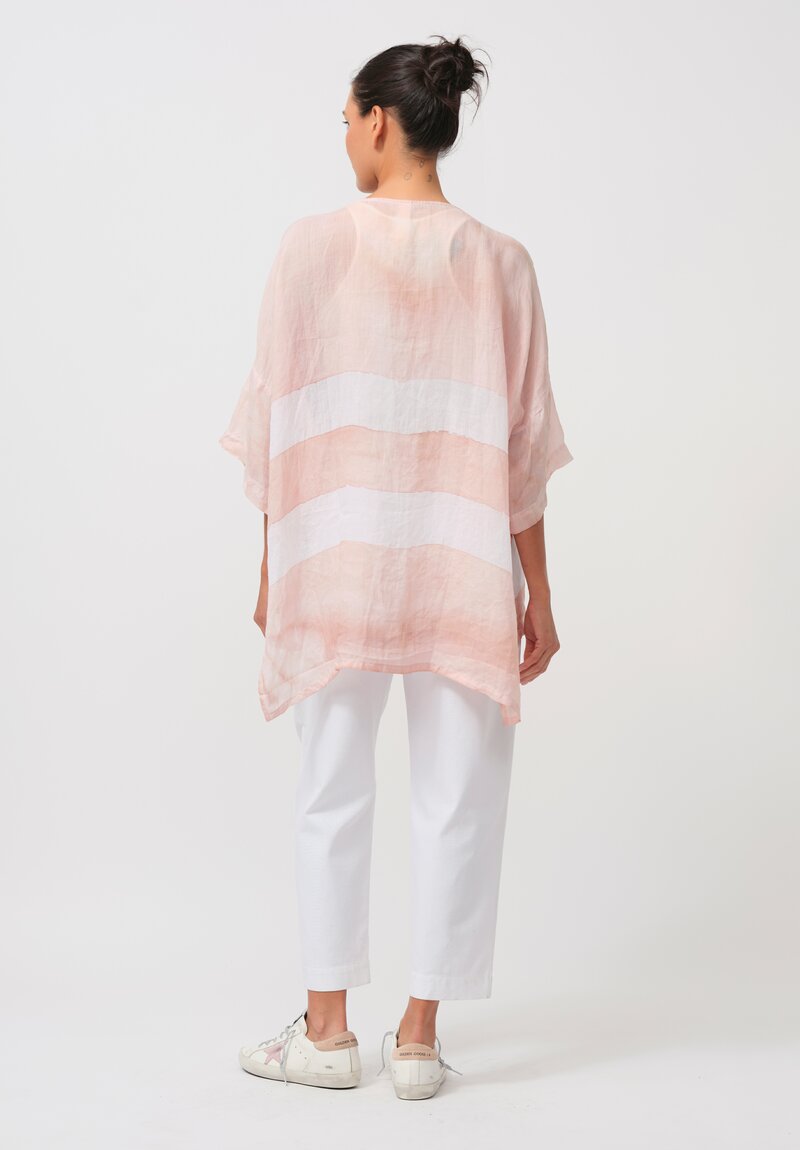 Gilda Midani Pattern-Dyed Linen Super Shirt in Stripes, Dusty Pink & White	