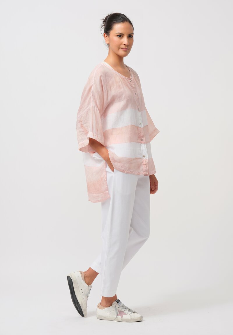 Gilda Midani Pattern-Dyed Linen Super Shirt in Stripes, Dusty Pink & White	