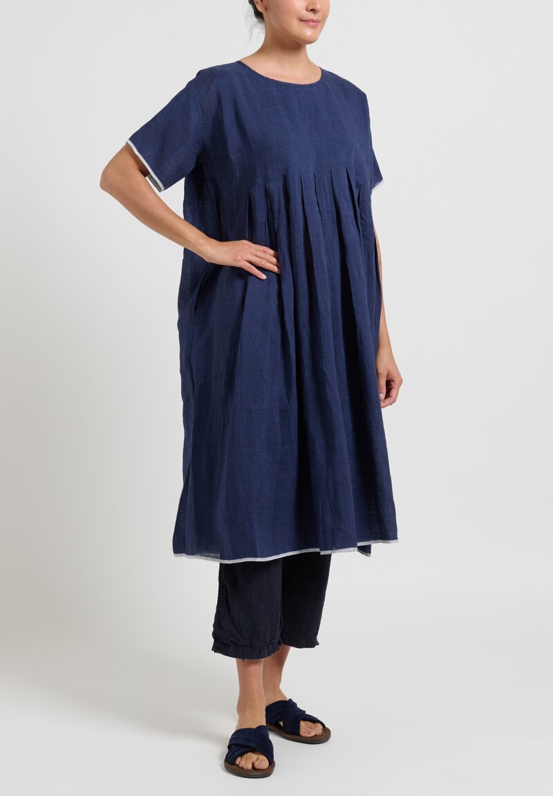 Maison de Soil Inverted Pleat Dress with Selvedge Border in Navy Blue ...