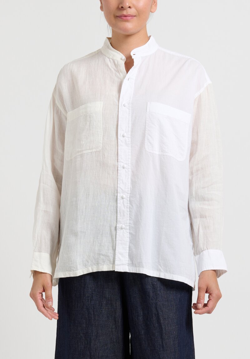 Maison de Soil Linen & Cotton Panel Shirt in Off White	
