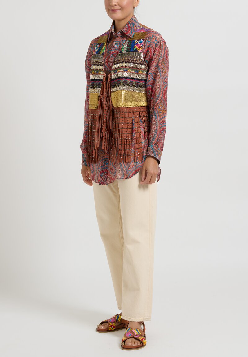 Etro Embroidered Leather Vest in Brown	