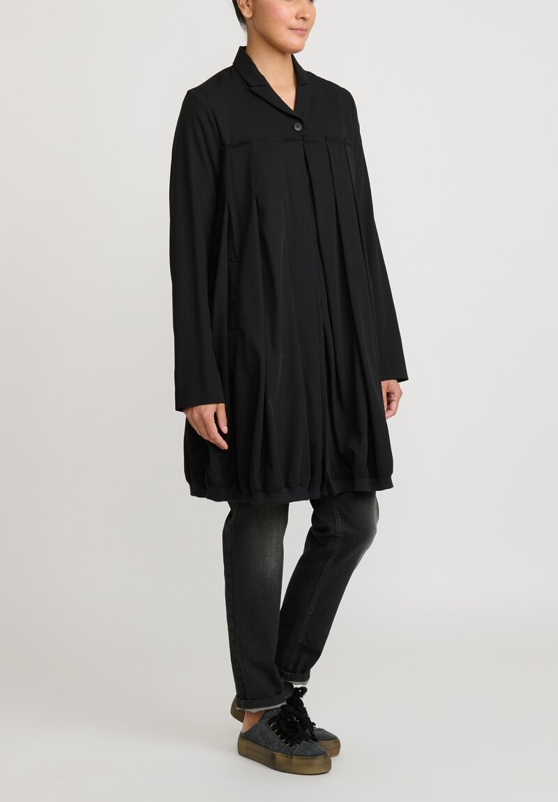 Rundholz Button Up Pleated Wool Coat in Black	