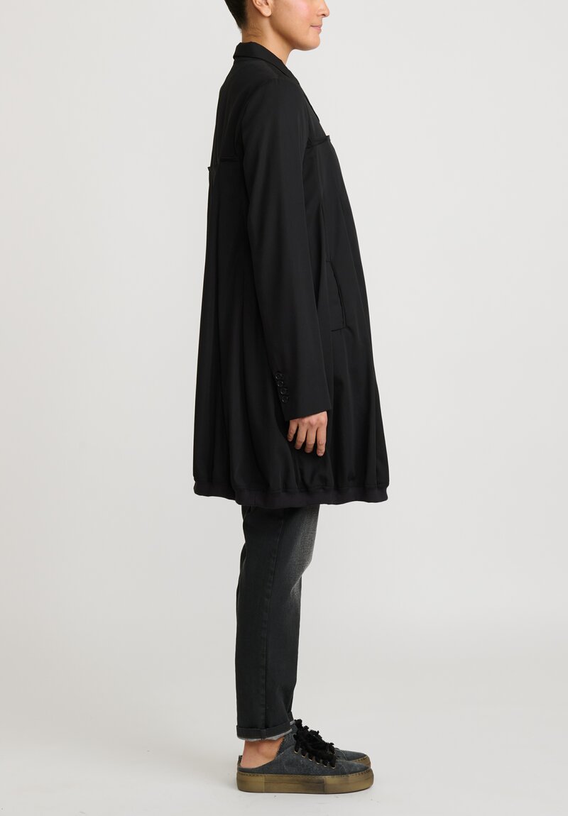 Rundholz Button Up Pleated Wool Coat in Black	