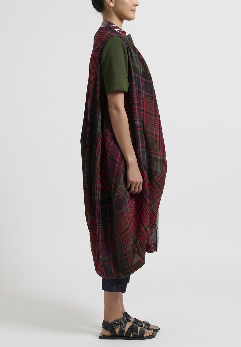 Rundholz Oversized Sleeveless Tunic in Quetsche Red & Grey Check	