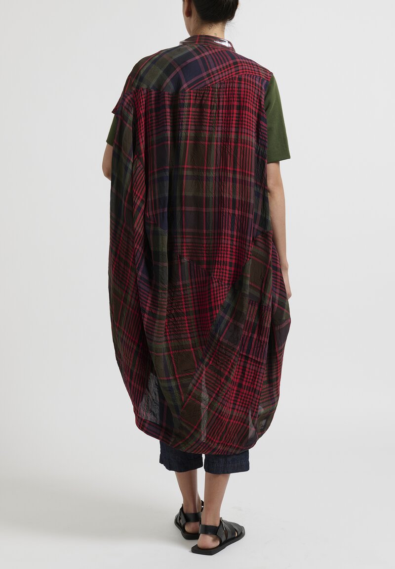 Rundholz Oversized Sleeveless Tunic in Quetsche Red & Grey Check	