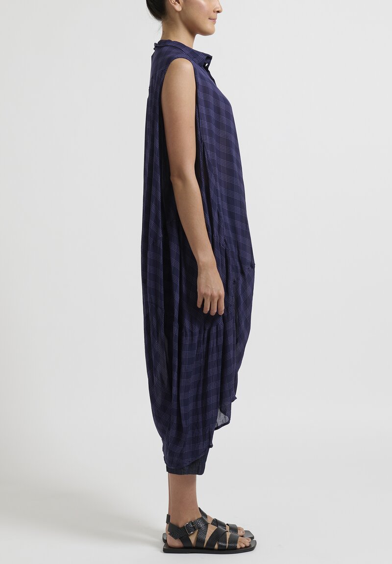Rundholz Sleeveless Cocoon Dress in Quetsche Blue Check	