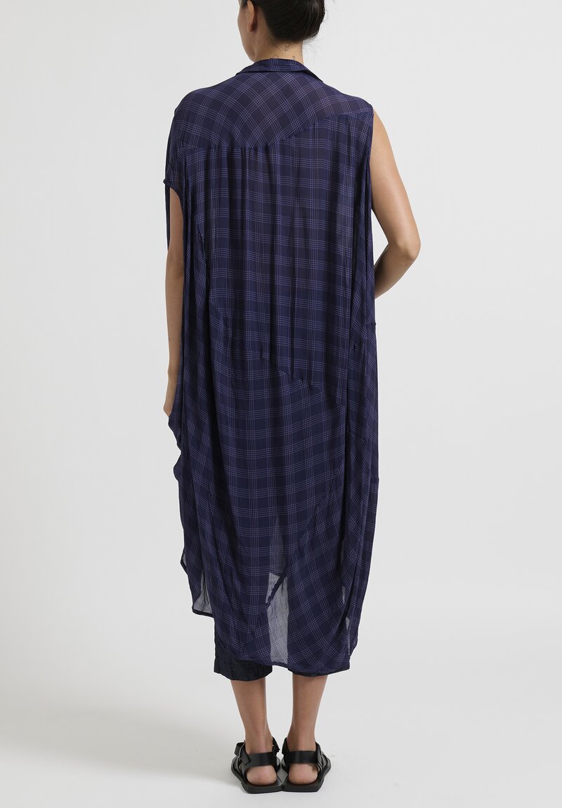 Rundholz Sleeveless Cocoon Dress in Quetsche Blue Check	