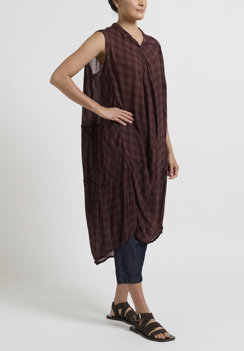 Rundholz Sleeveless Cocoon Dress in Noix Brown Check	