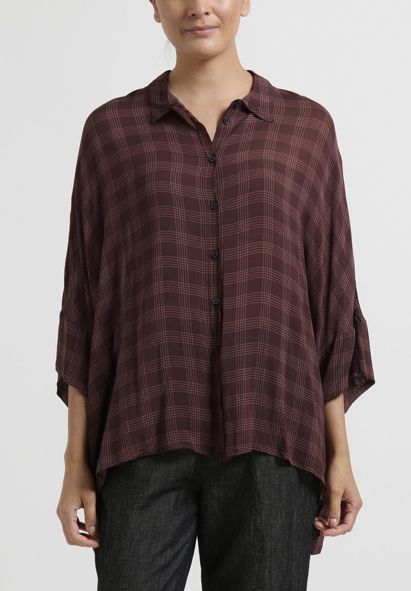 Rundholz Checkered Drop Shoulder Shirt in Noix Brown	