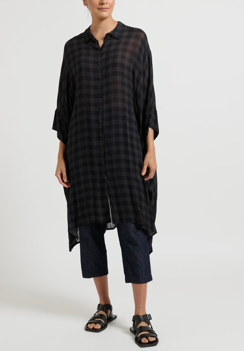 Rundholz Checkered Short Sleeve Tunic in Black	