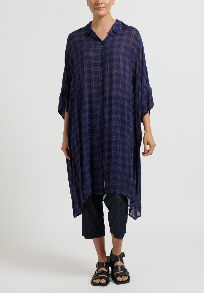 Rundholz Checkered Short Sleeve Tunic in Quetsche Blue	