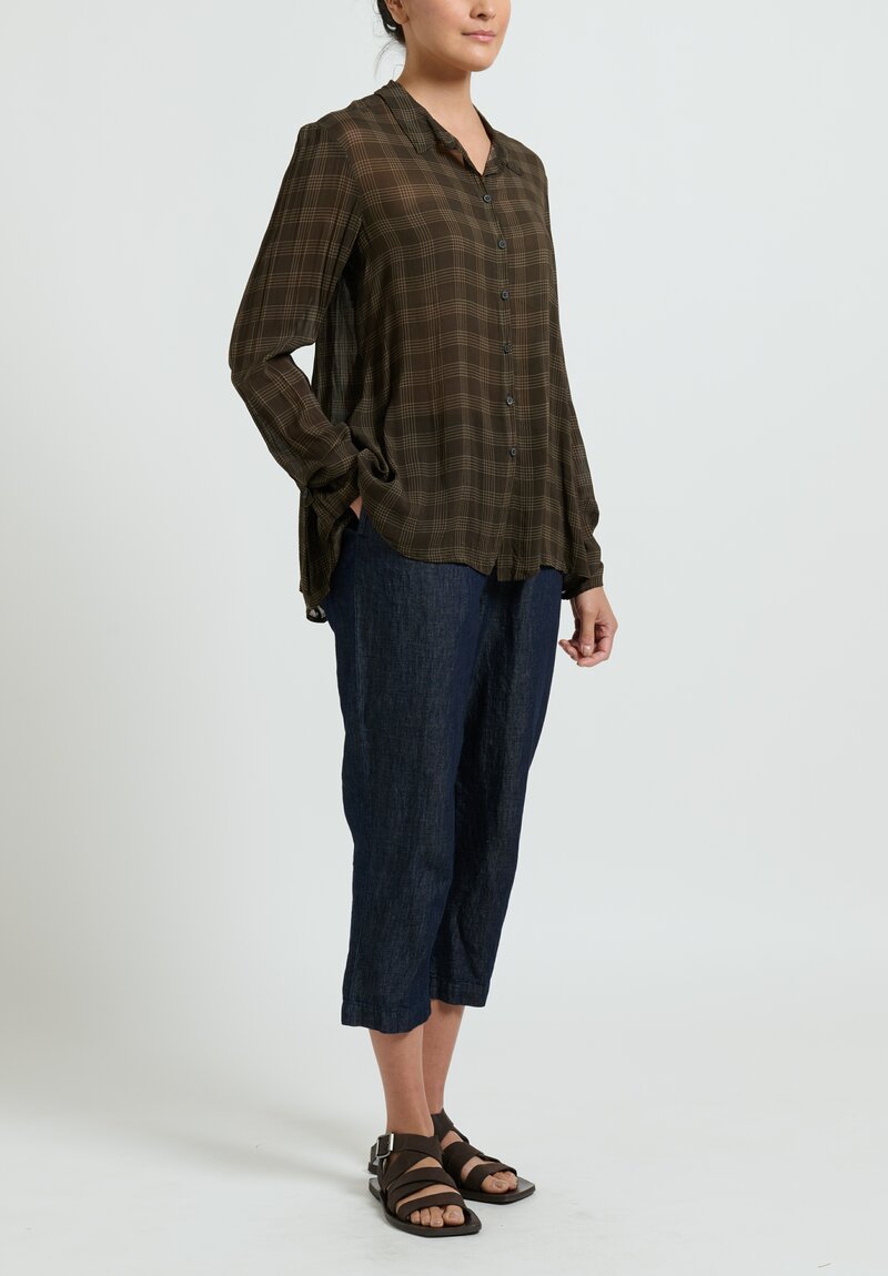 Rundholz Flared Long Sleeve Shirt in Noix Brown Check	