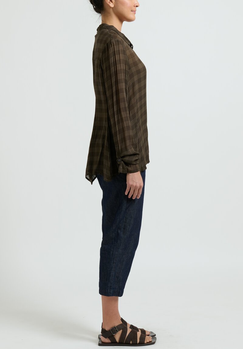 Rundholz Flared Long Sleeve Shirt in Noix Brown Check	