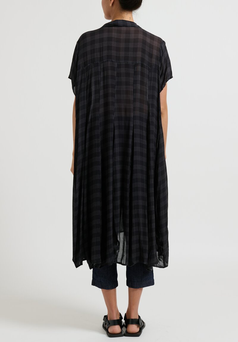Rundholz Button Up Flared Dress in Black Check	