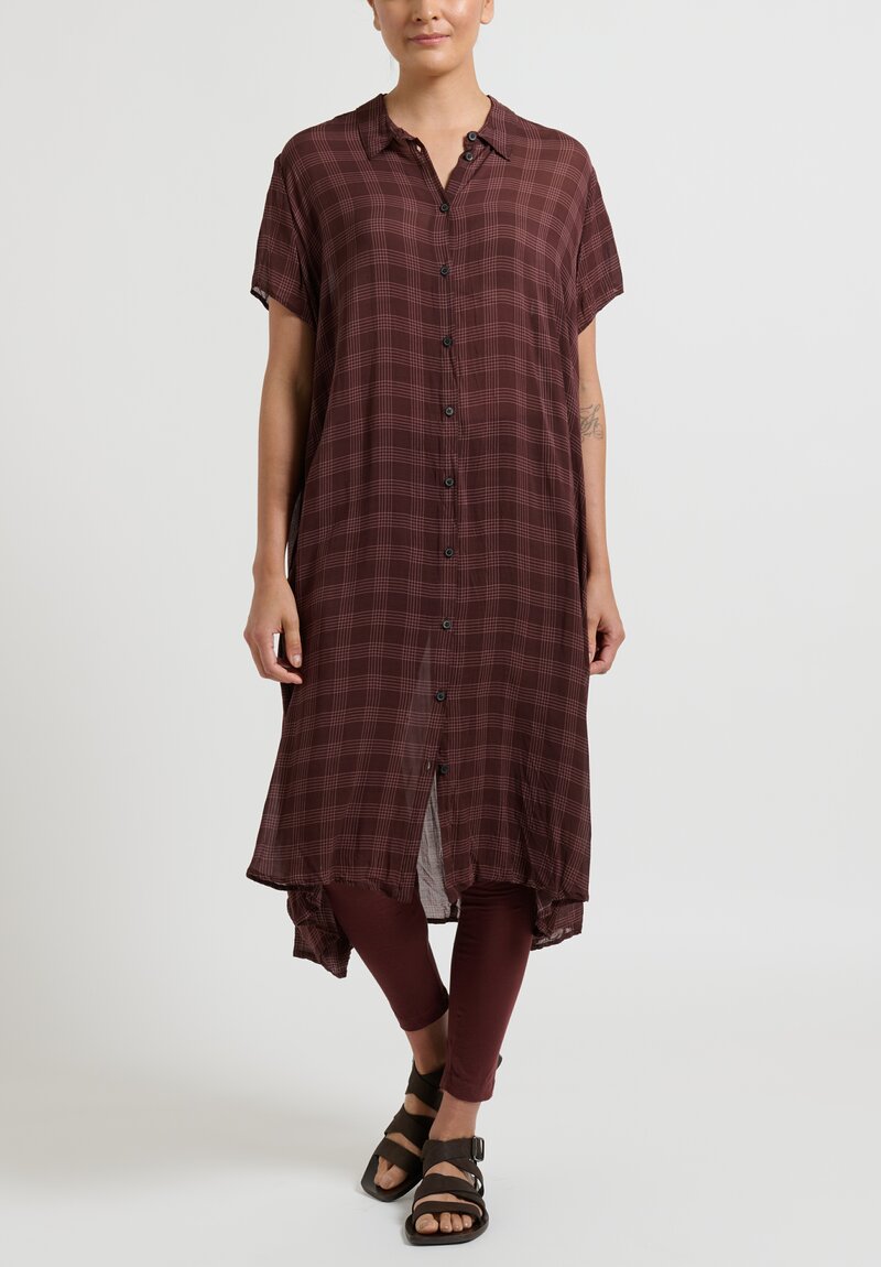 Rundholz Button Up Flared Dress in Noix Brown Check	