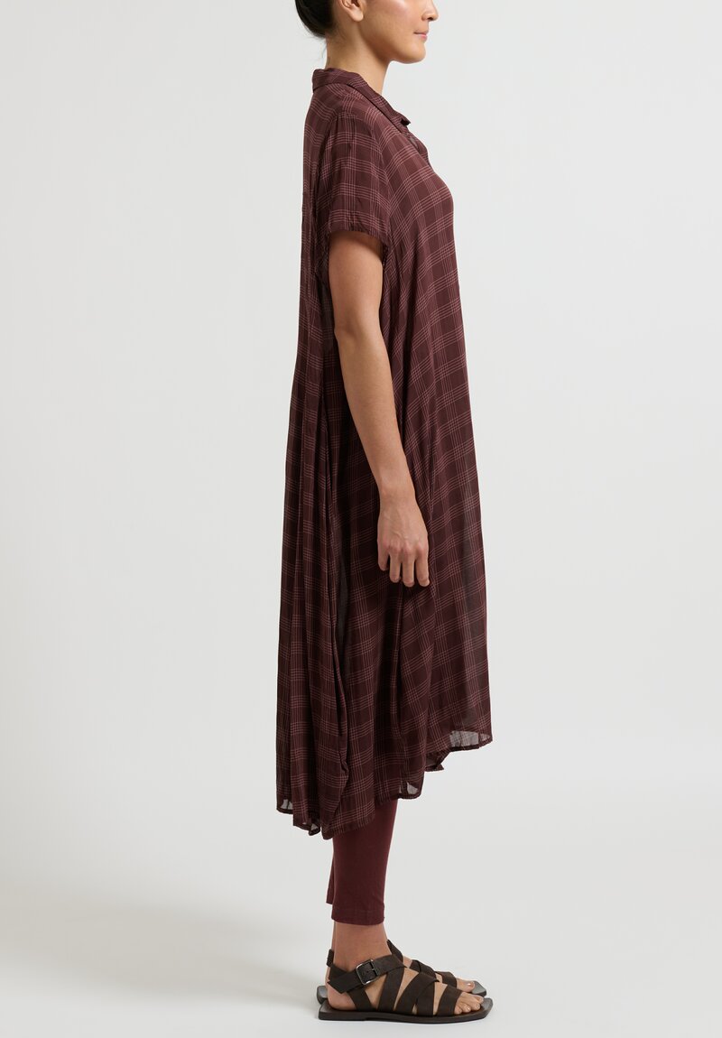 Rundholz Button Up Flared Dress in Noix Brown Check	