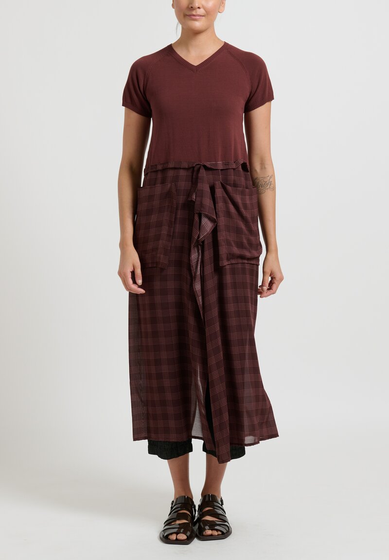 Rundholz Checkered Split Skirt Tunic in Noix Brown	