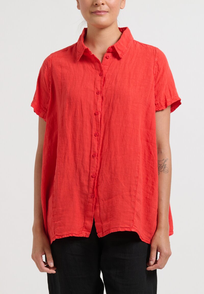 Rundholz Black Label Linen Flared Shirt in Melon Red	