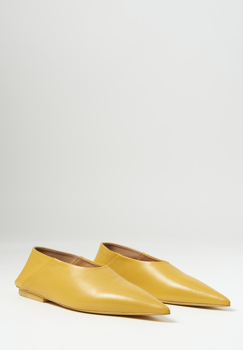 Marséll Leather ''Ago'' Pointed Toe Ballerina Shoe in Pollen Yellow	