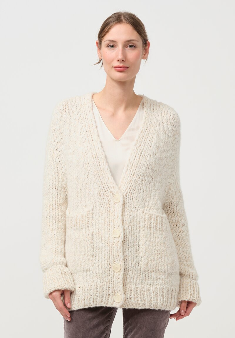 Wommelsdorff Hand Knit Luna Button Cardigan in Oatmeal & Milk White	