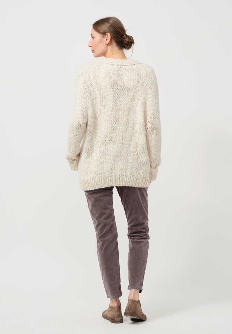 Wommelsdorff Hand Knit Luna Button Cardigan in Oatmeal & Milk White	