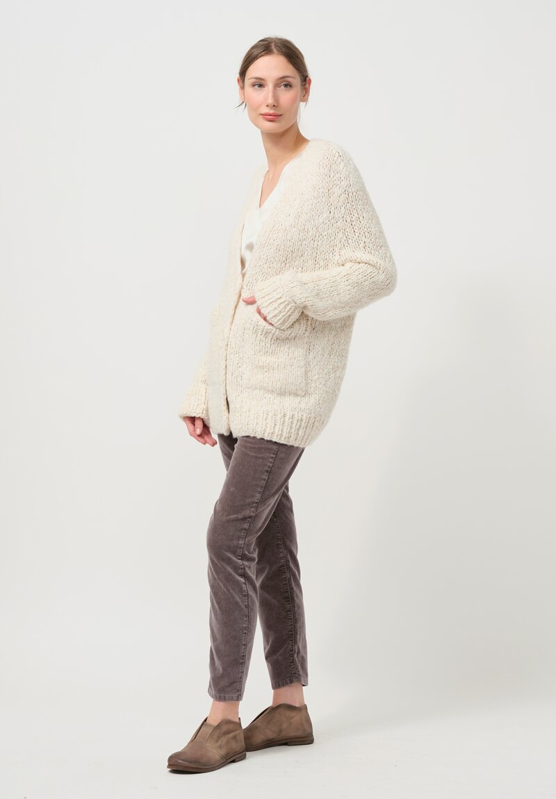 Wommelsdorff Hand Knit Luna Button Cardigan in Oatmeal & Milk White	