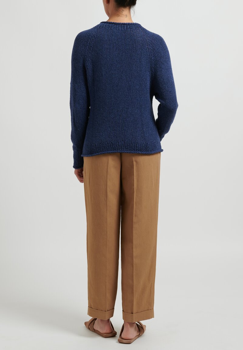 Wommelsdorff Hand Knit Hanami Cashmere Sweater in Denim Blue