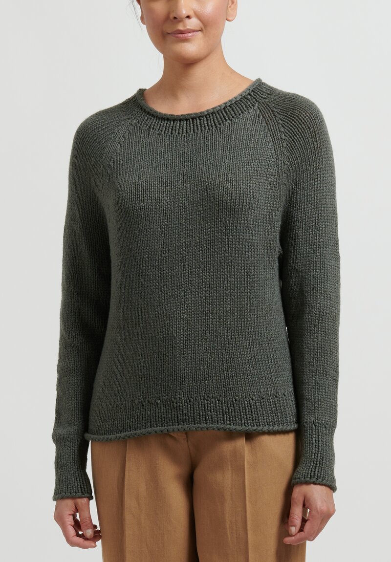 Wommelsdorff Hand Knit Hanami Cashmere Sweater in Moss Green	